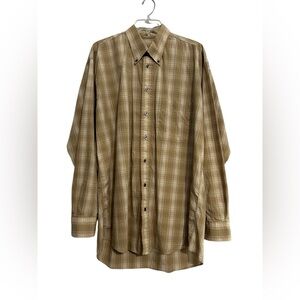 Burberry London Vintage Checkered Tan Cream Button Down Shirt Men's Size L